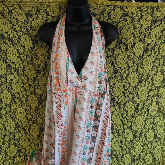 OOAK Vintage Floral Handmade Open Back Halter Farmer's Market Maxi Sundress - Picture 3 of 10